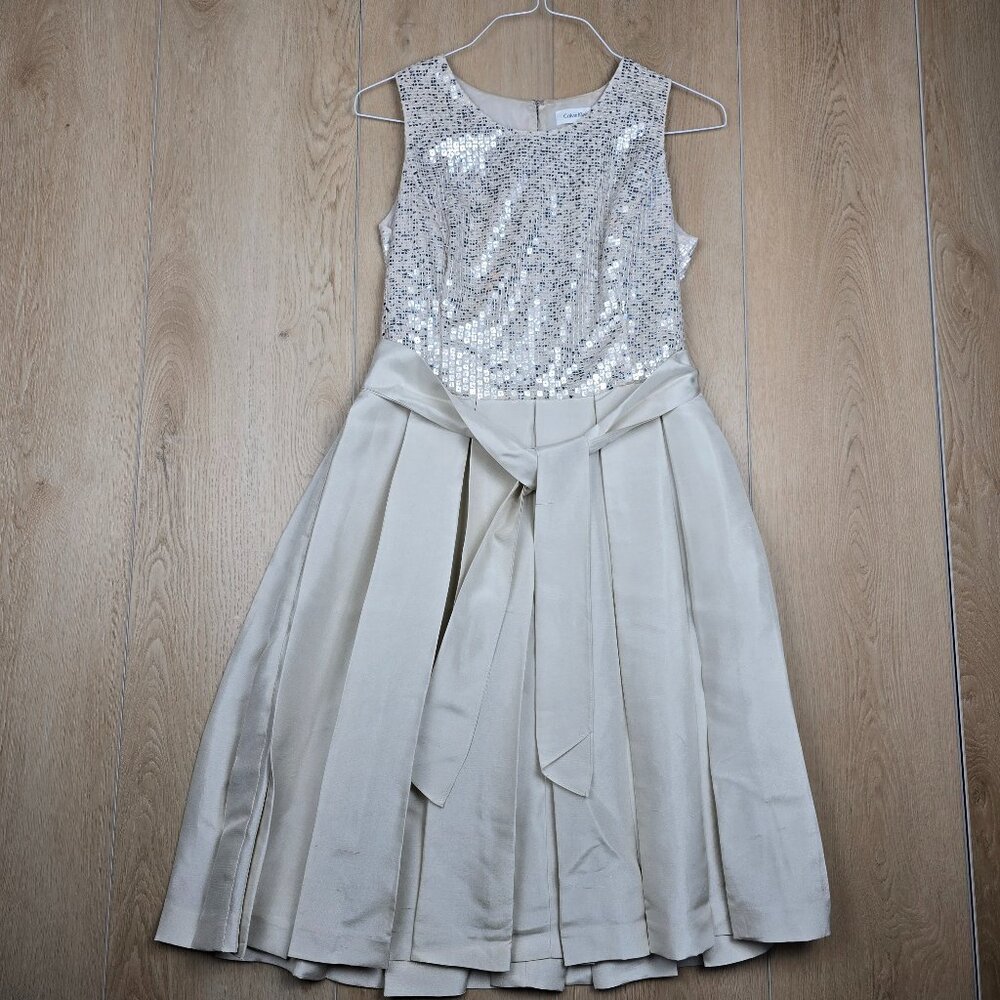 Vintage Calvin Klein Sequin Cocktail Silk Dress - Size 8